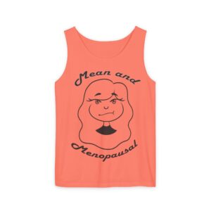 Women’s Tank Top by Mean & Menopausal in Bright Salmon – front view
