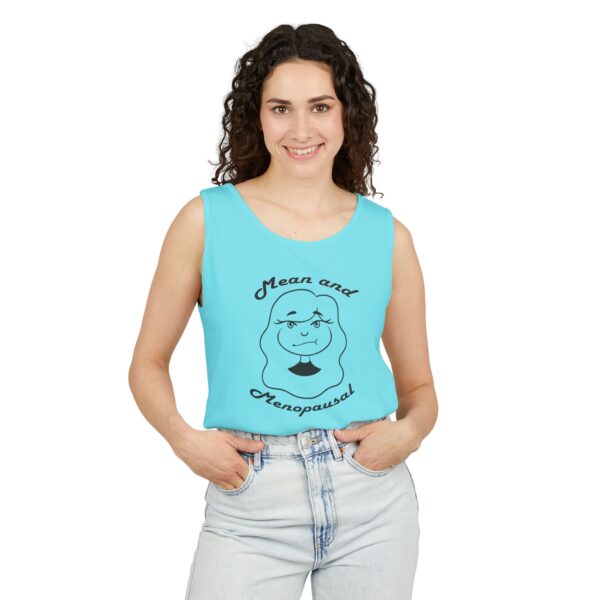 Women’s Tank Top by Mean & Menopausal in Lagoon Blue – front view