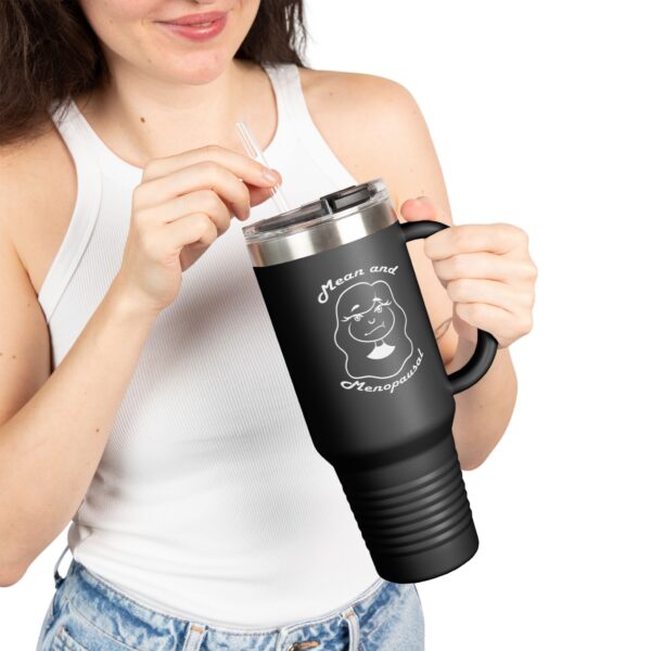 Funny Insulated Resting Bitch Face Travel Mug: Hot & Cold, Black Mean and Menopausal