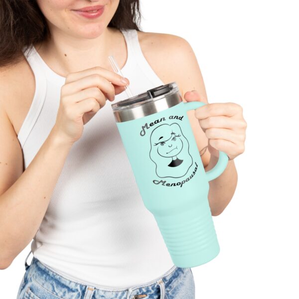 Funny Insulated Resting Bitch Face Travel Mug: Hot & Cold: Teal Mean and Menopausal