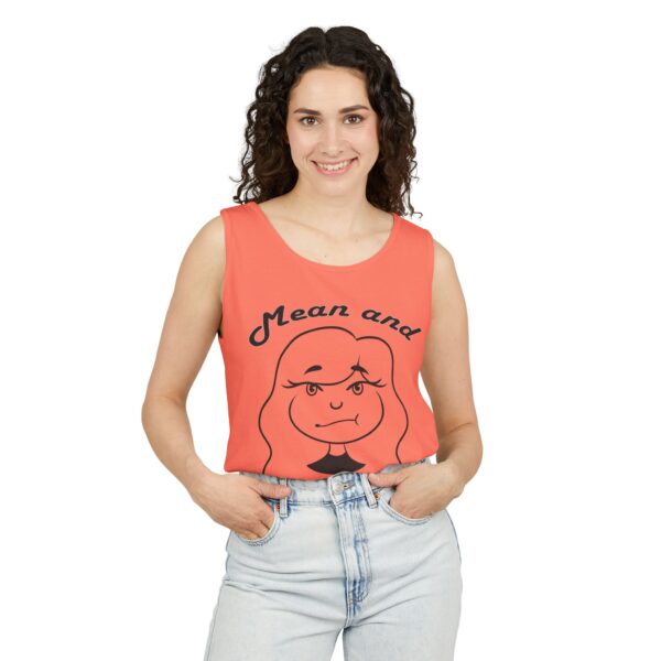 Women’s Tank Top by Mean & Menopausal in Bright Salmon – front view