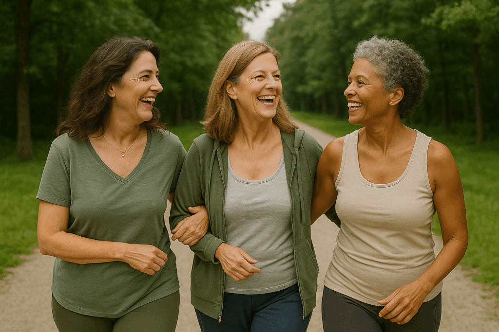Group of diverse midlife women enjoying wellness and connection, representing holistic midlife women’s health.