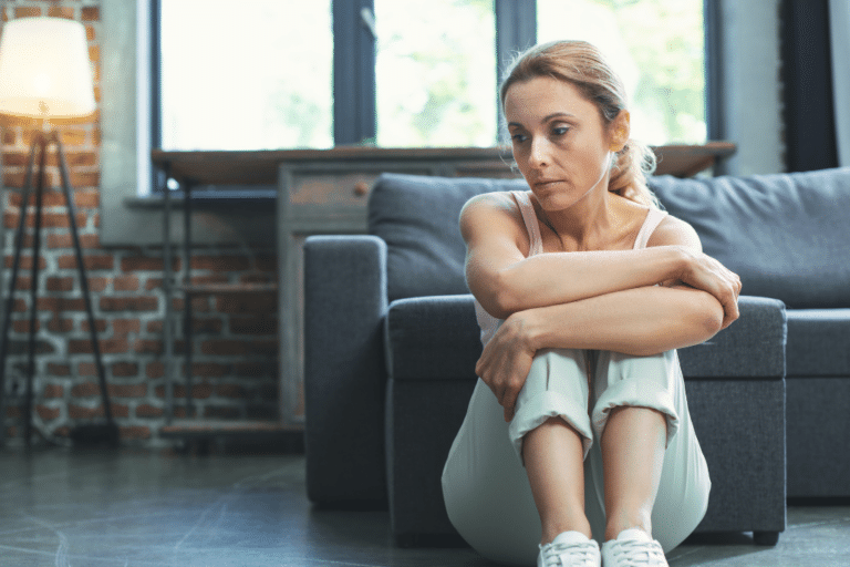 Woman struggling with suicidal thoughts during perimenopause
