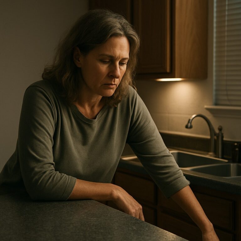 Midlife woman sitting alone, feeling emotionally distant and overwhelmed during menopause