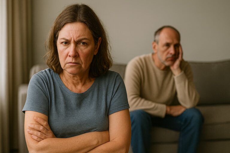 Midlife woman experiencing menopause rage with visible frustration and emotional tension