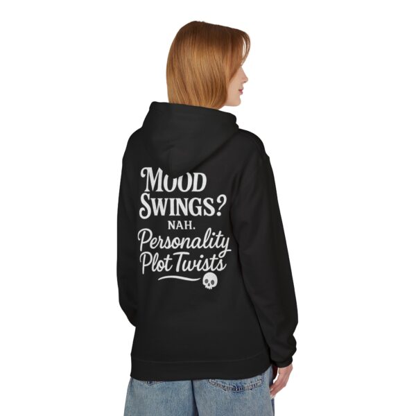 Black menopause sweatshirt hoodie with ‘Mood Swings? Nah. Personality Plot Twists’ white text