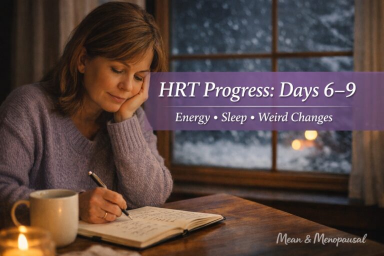 HRT progress days 6 to 9 showing improved sleep, increased energy, and unexpected hormone-related changes